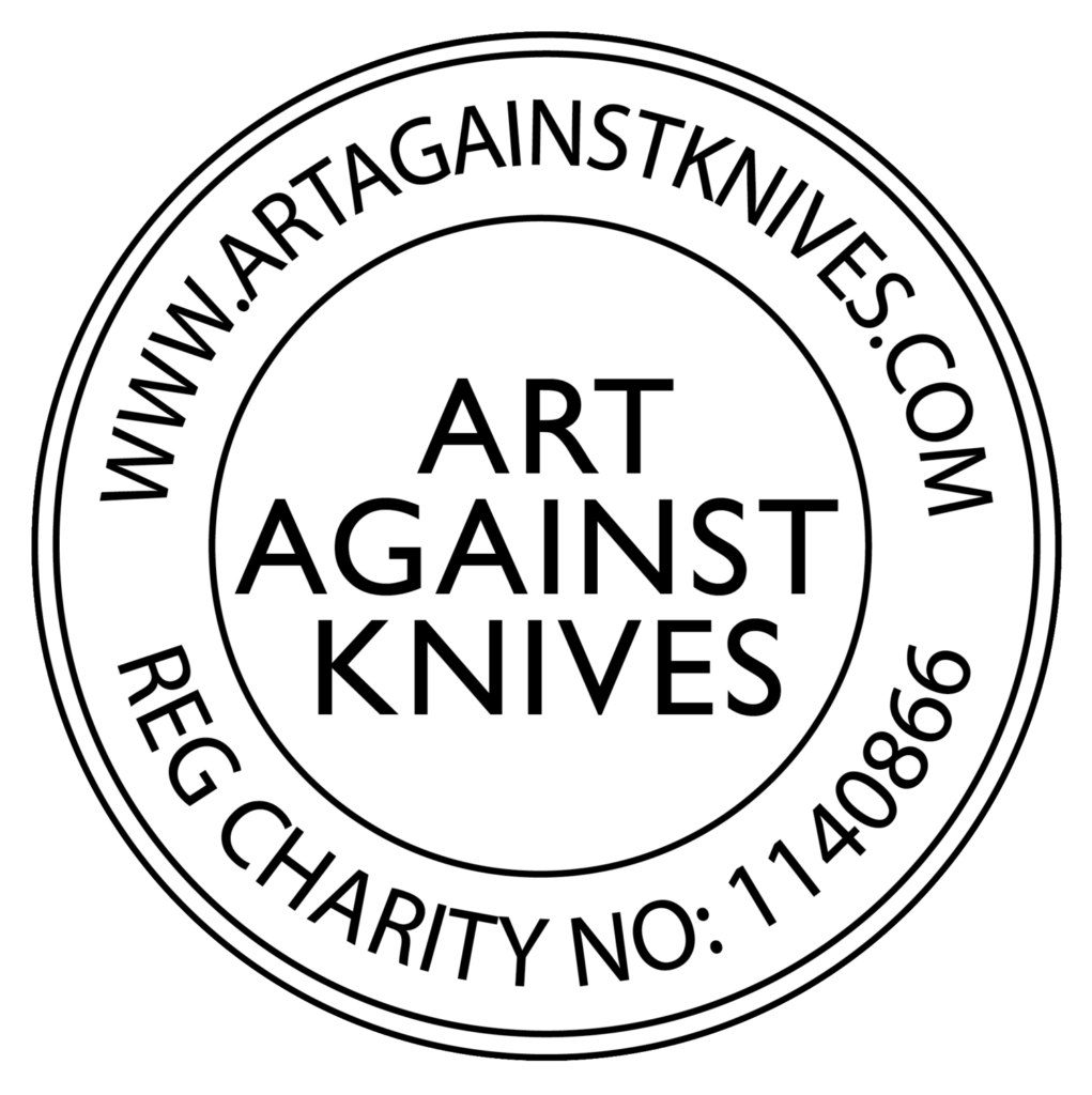 Button: Art Against Knives logo, visit website
