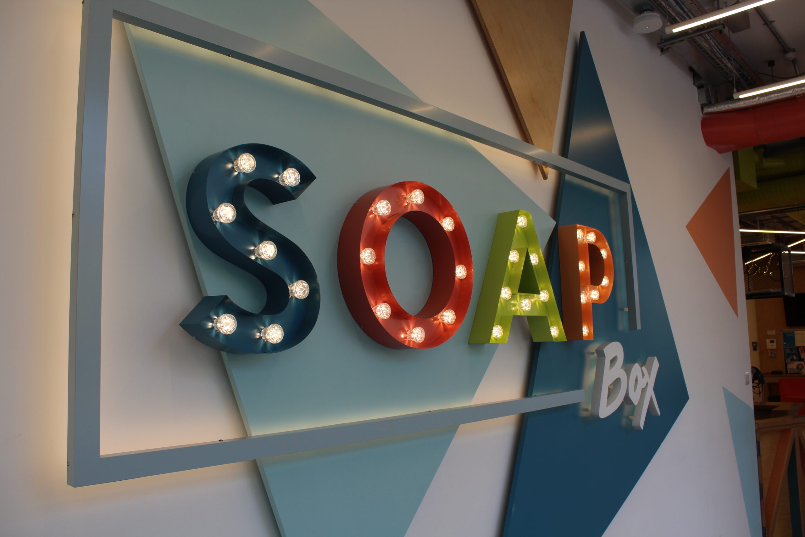 A sign reads 'soapbox'